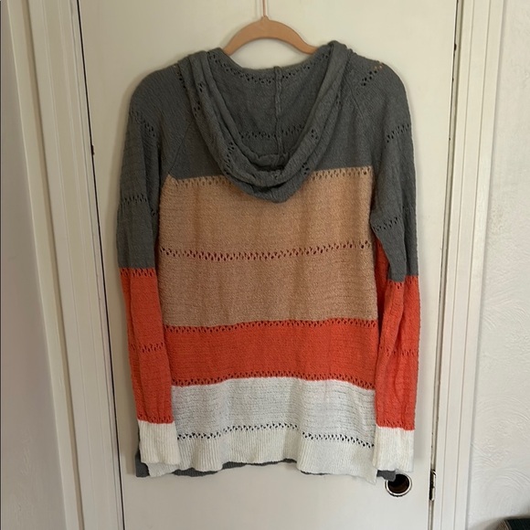 Striped Gray and Orange Women's Sweater - Picture 3 of 3